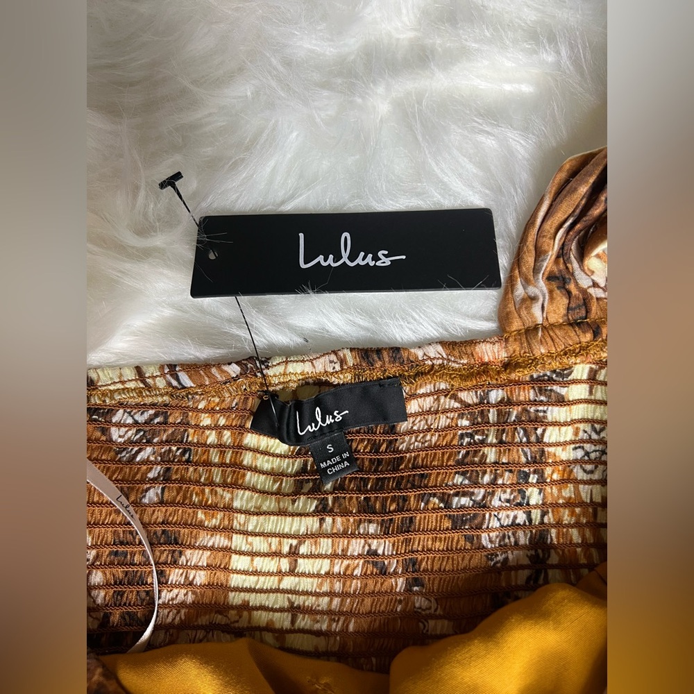 NWT Lulu’s Something Wild Brown Multi Print Twist-Front Midi Skirt Crop Top Set - Picture 7 of 16